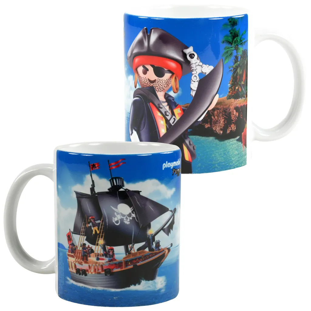 PLAYMOBIL Tasse - Piraten Kaffeetasse Becher Kaffeebecher aus Keramik Blau 320 ml